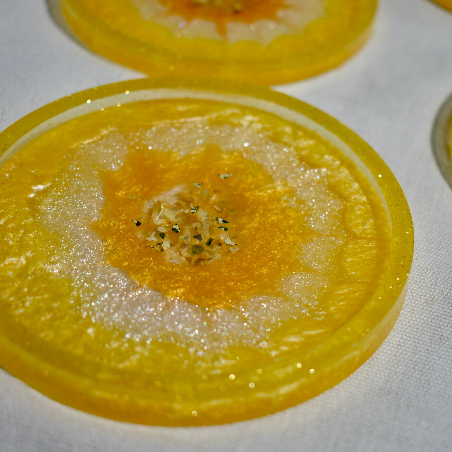 4 Lemon Yellow Flower Coasters • 4 Yellow 3D Coasters • Yellow Barware
