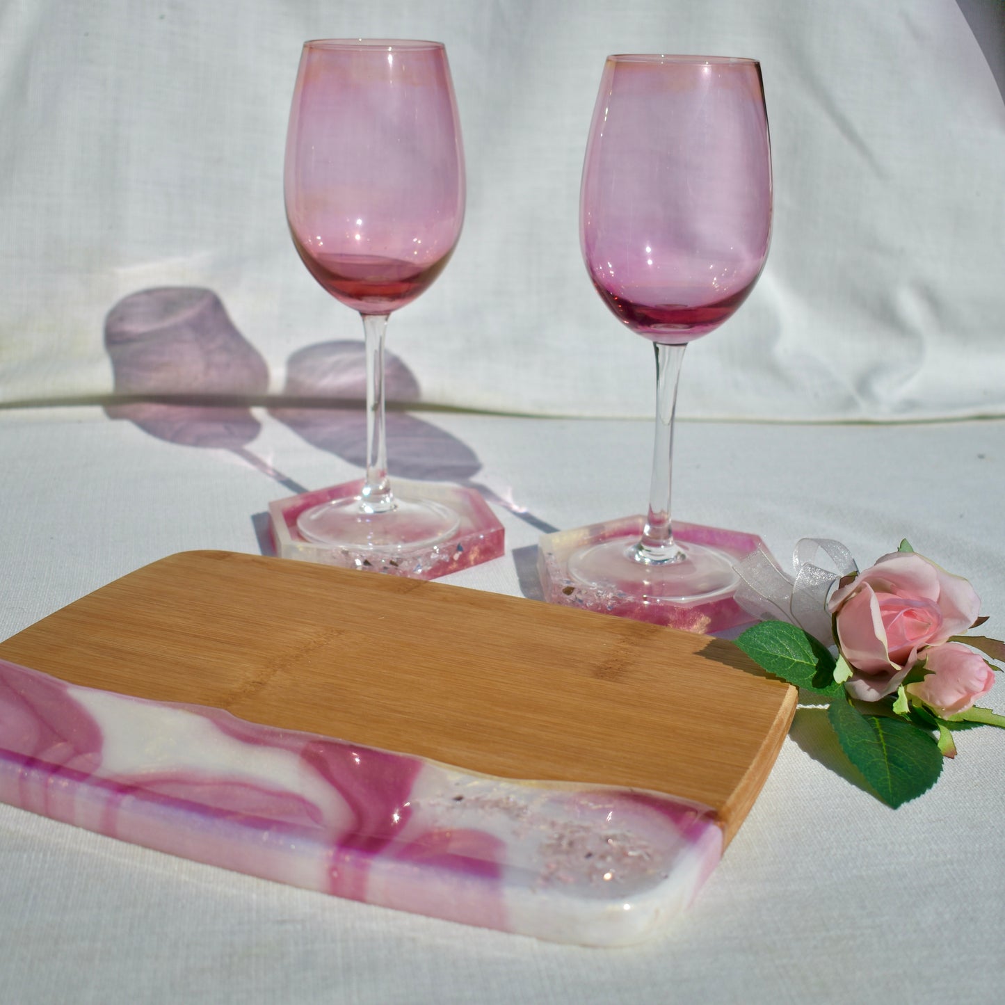 Romantic Rose Quartz Coasters & Snack Board Set