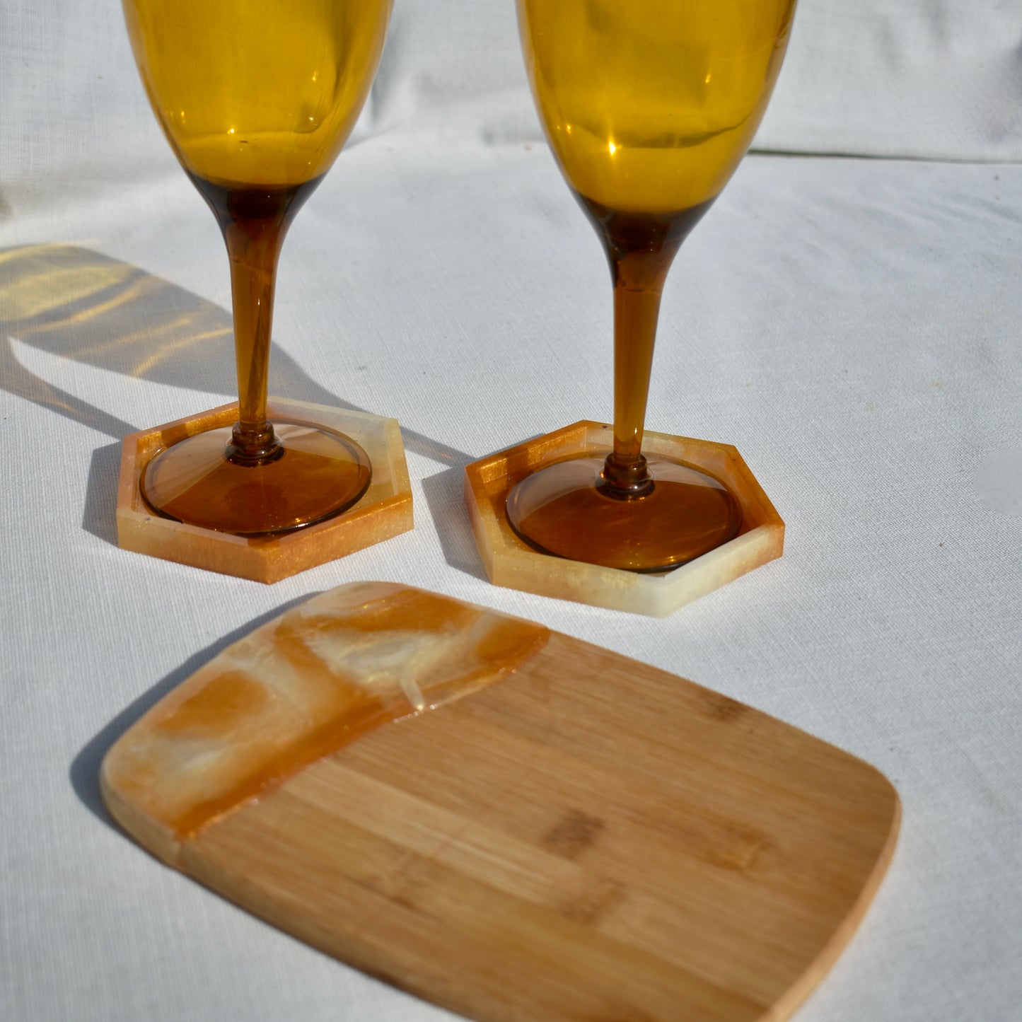 Gold & Pearl Coasters & Snack Board Gift Set • 3-Piece Coaster & Board Gift Set
