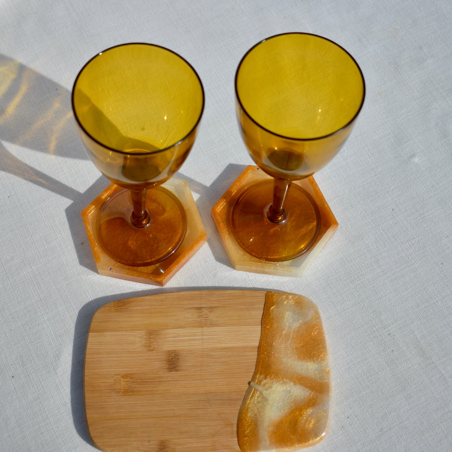 Gold & Pearl Coasters & Snack Board Gift Set • 3-Piece Coaster & Board Gift Set