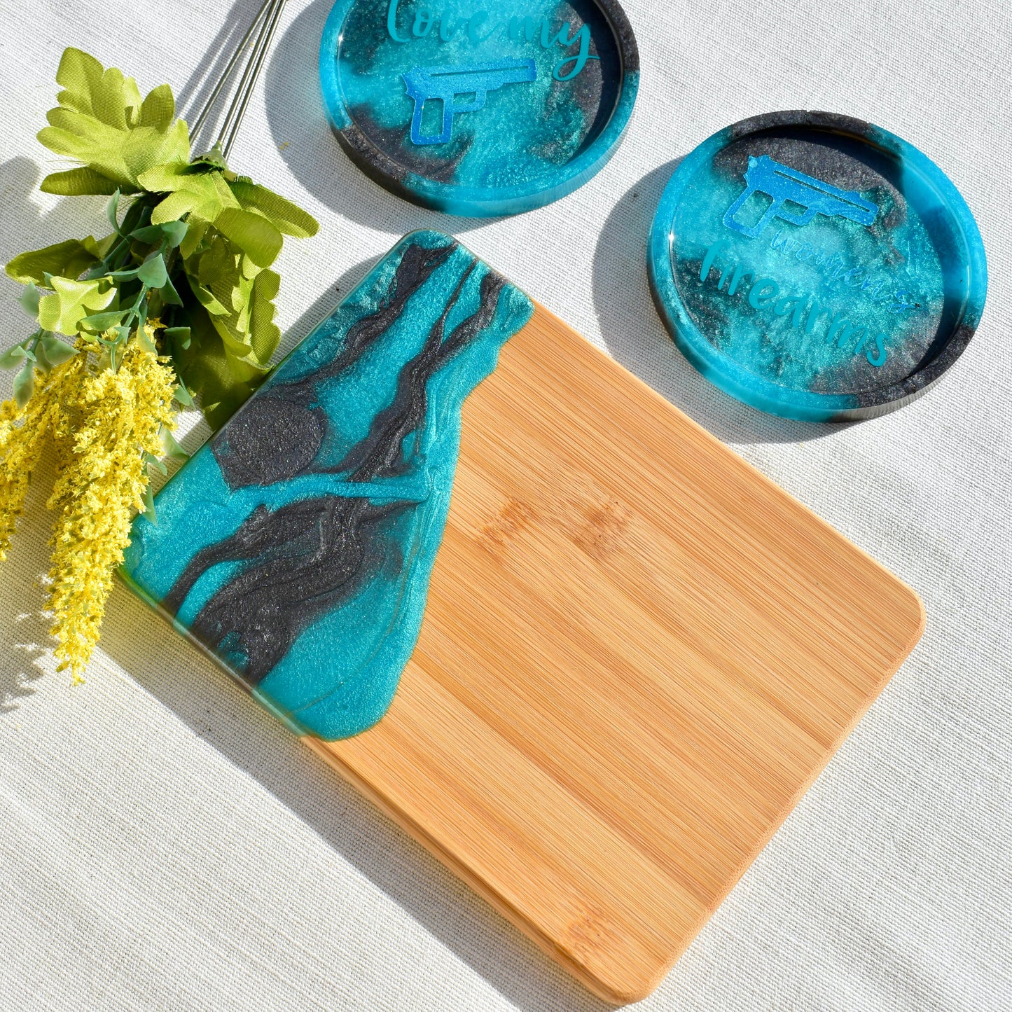 Female Gun Lover Coasters & Snack Board Set