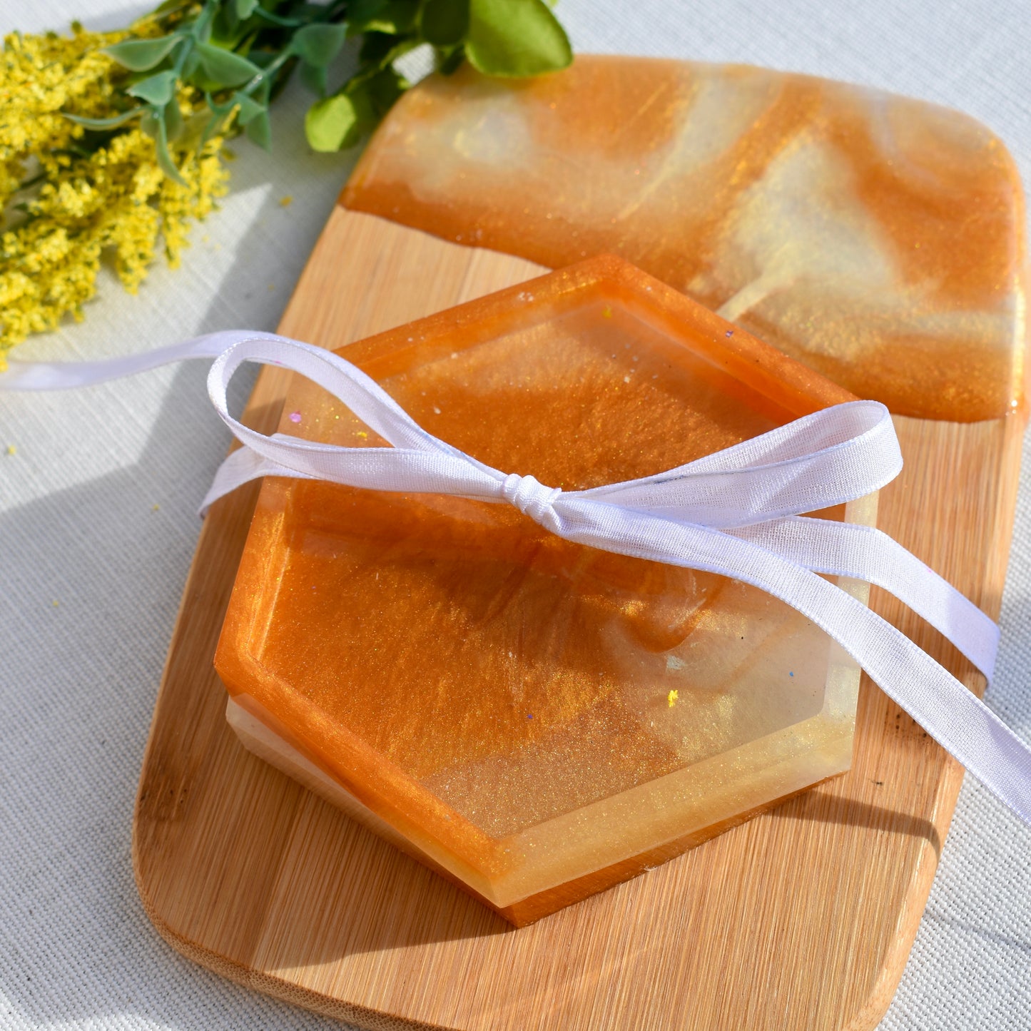 Gold & Pearl Coasters & Snack Board Gift Set • 3-Piece Coaster & Board Gift Set