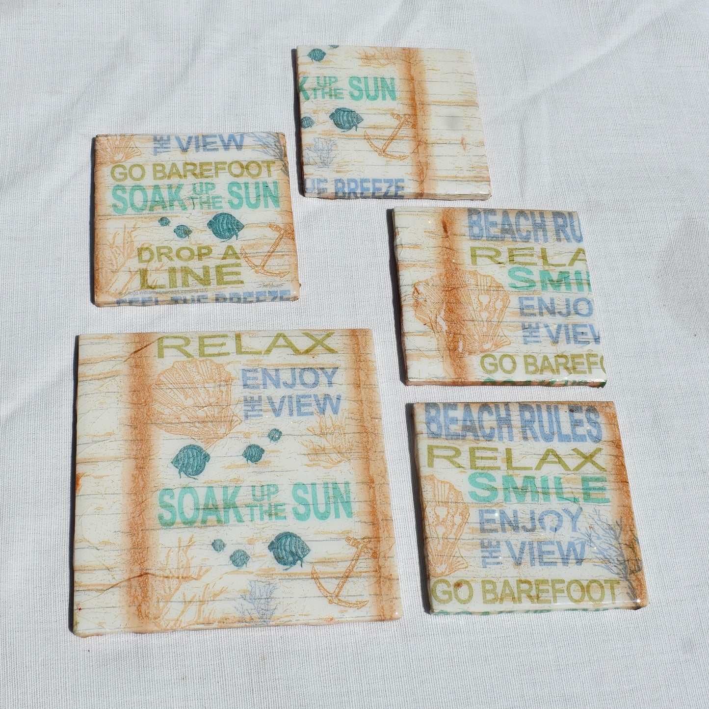 Beach Rules Ceramic Coasters ๐ Beach Lover Coasters Set ๐ Summer Vibes Coasters