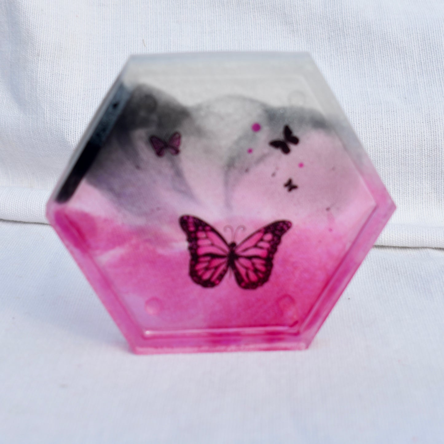 Butterfly Hexagon Coasters (Set of 4) • Pink & Black Butterfly Coaster Set