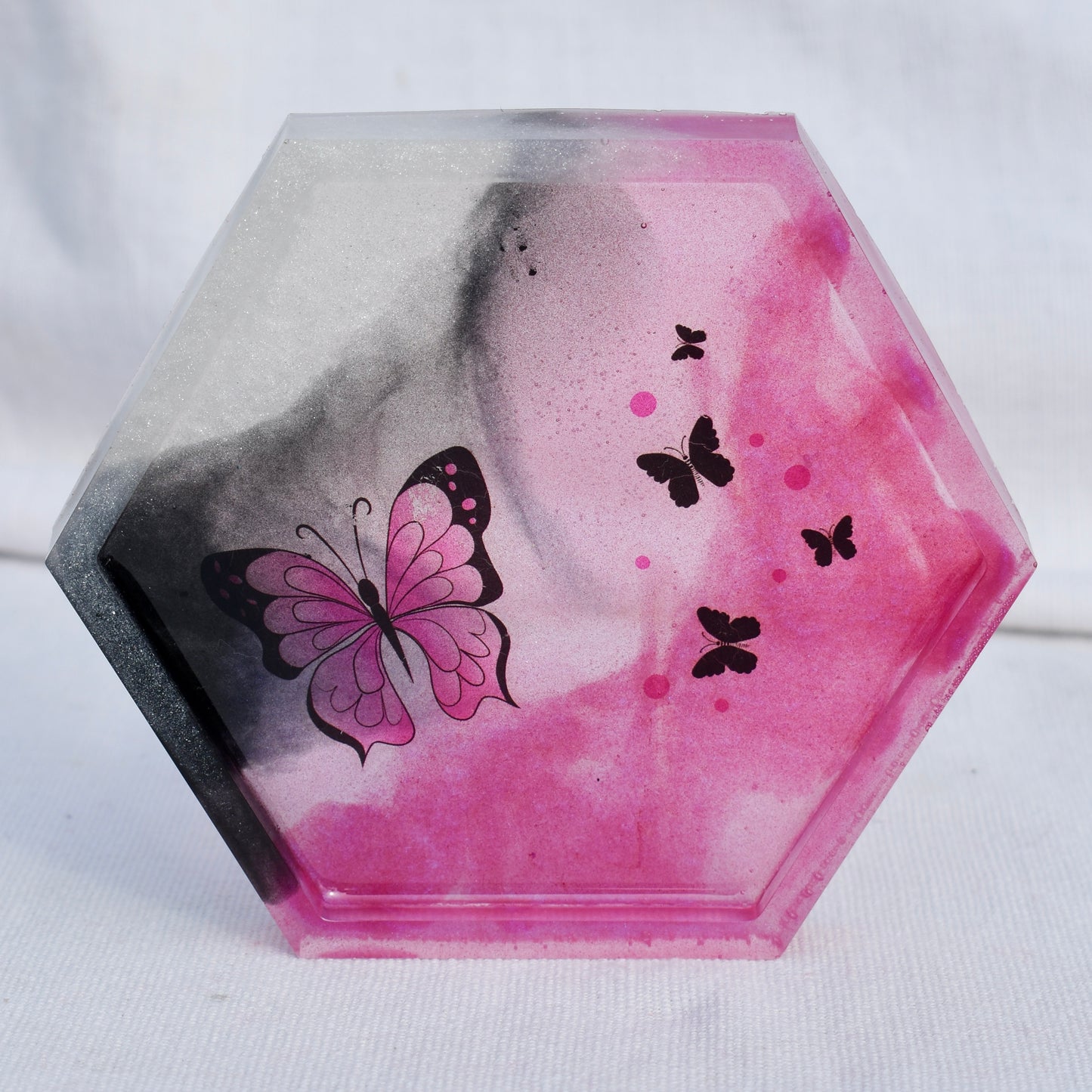 Butterfly Hexagon Coasters (Set of 4) • Pink & Black Butterfly Coaster Set