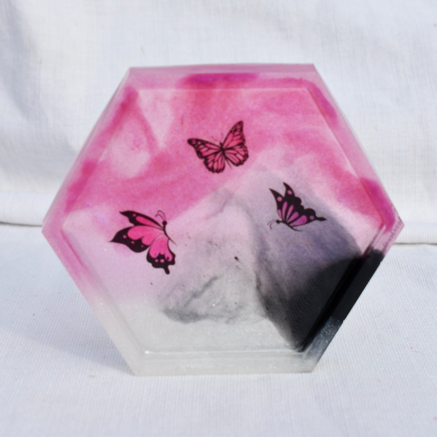 Butterfly Hexagon Coasters (Set of 4) • Pink & Black Butterfly Coaster Set