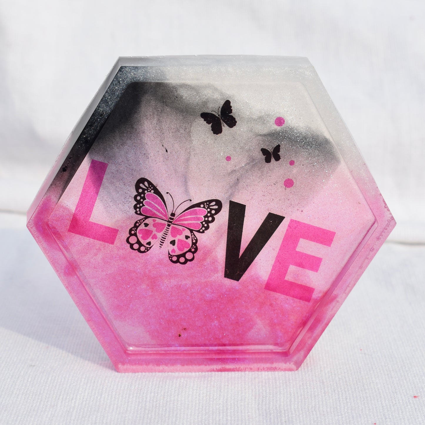 Butterfly Hexagon Coasters (Set of 4) • Pink & Black Butterfly Coaster Set