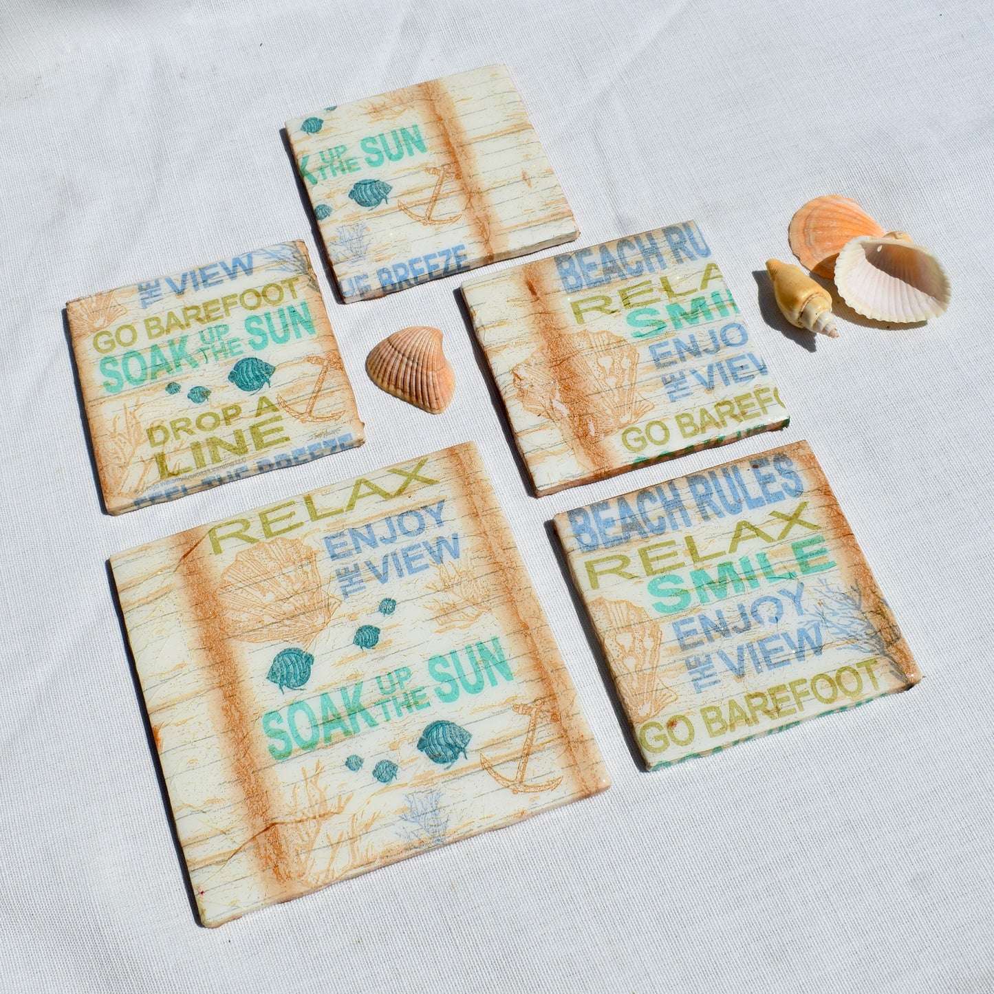 Beach Rules Ceramic Coasters ๐ Beach Lover Coasters Set ๐ Summer Vibes Coasters