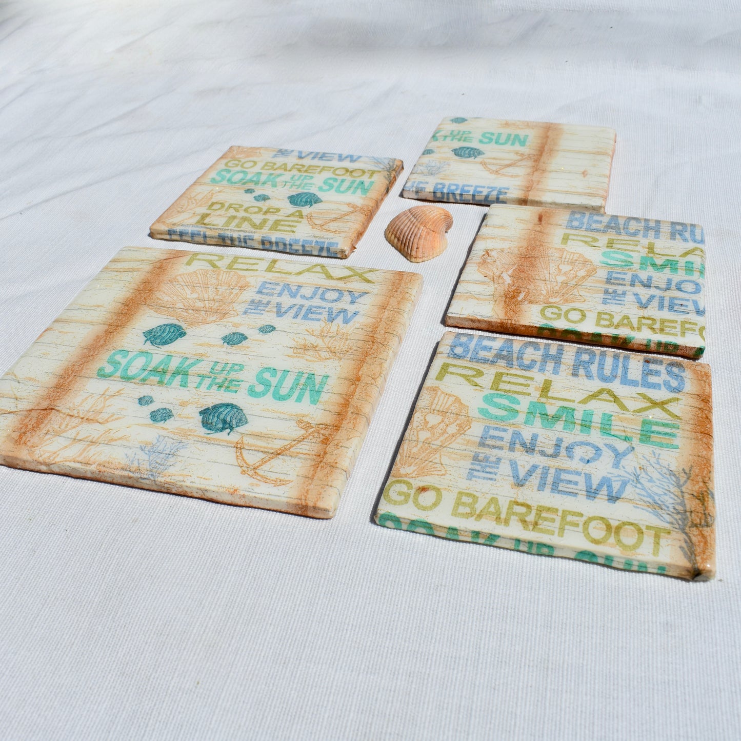 Beach Rules Ceramic Coasters ๐ Beach Lover Coasters Set ๐ Summer Vibes Coasters