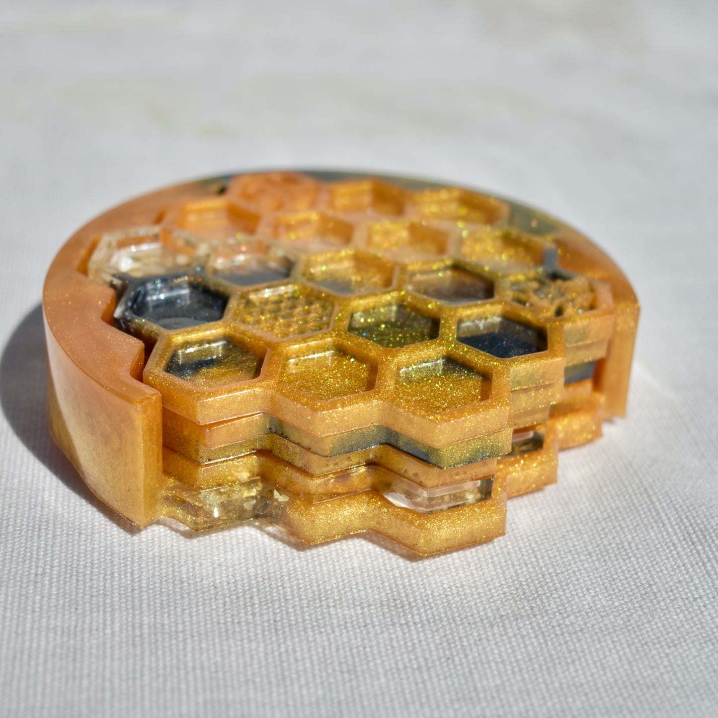 Honeycomb Coasters with Holder • Honey Bee Resin Coasters • Bumble Bee Coaster Set Bee Lover Gift 🐝