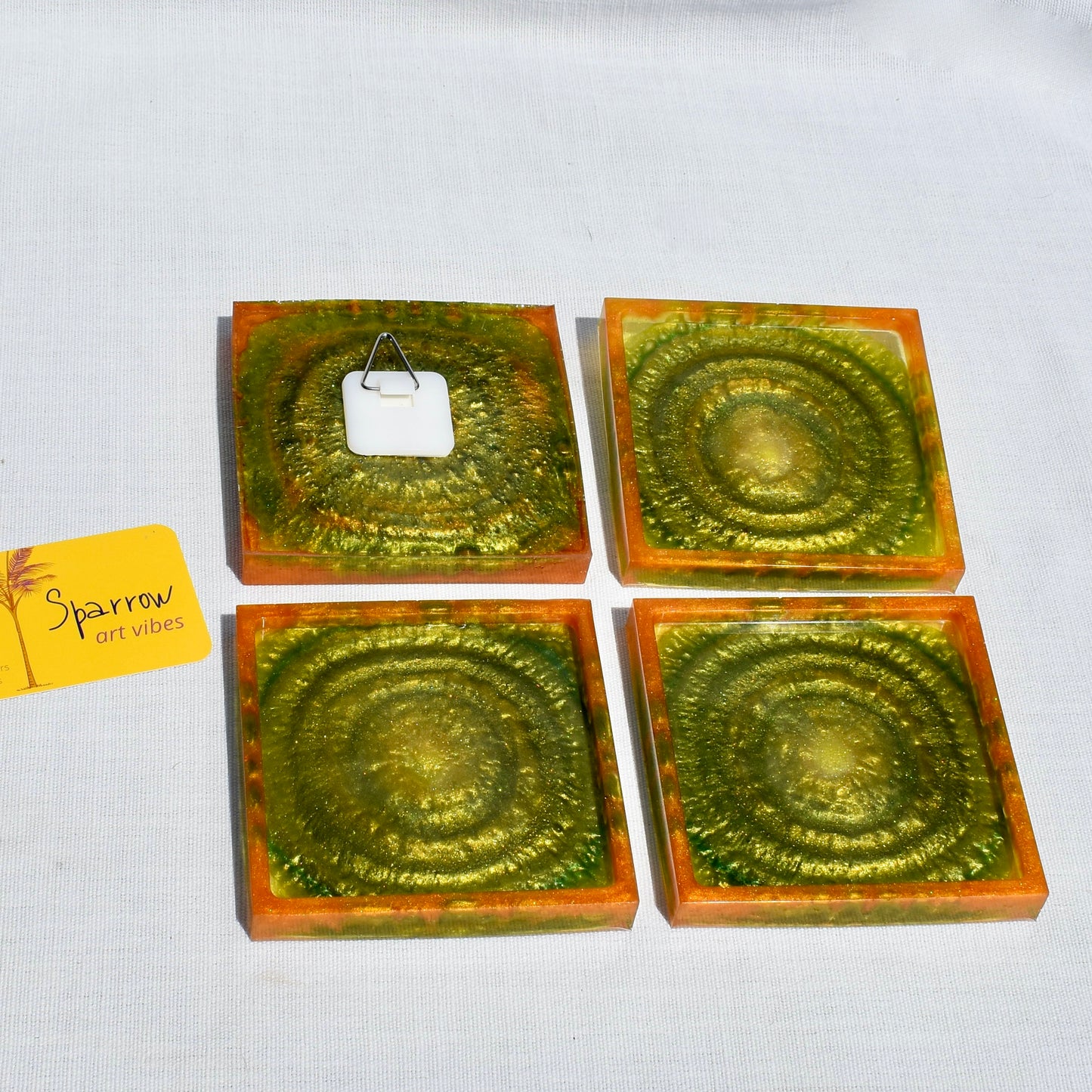Green & Gold Fall Themed Coaster Set • Autumn Vibes Square Coasters • Thanksgiving Coaster Set