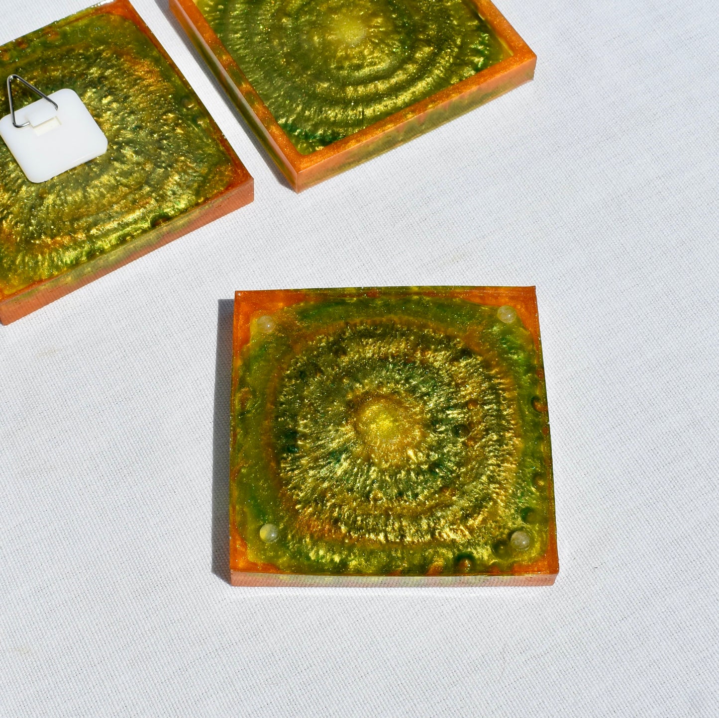 Green & Gold Fall Themed Coaster Set • Autumn Vibes Square Coasters • Thanksgiving Coaster Set