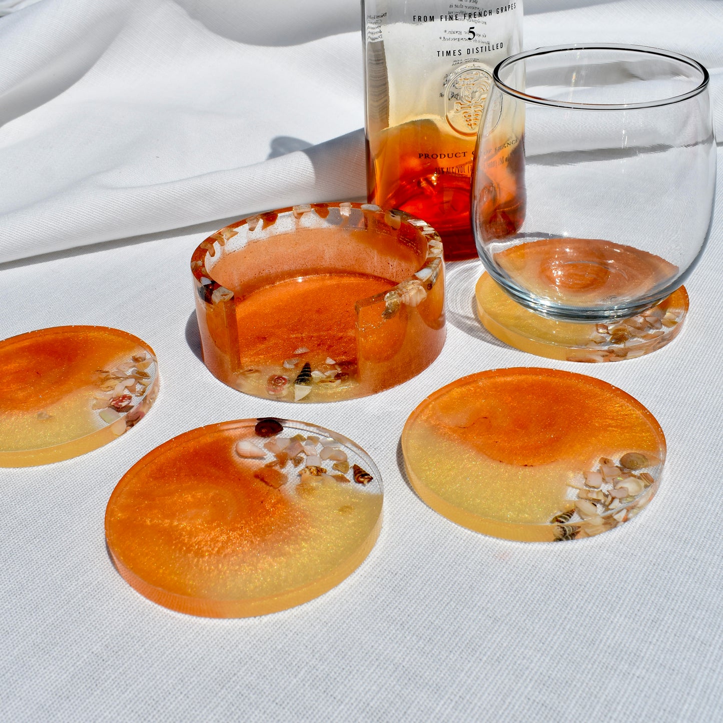 Seashell Coasters with Holder (Assorted Colors)