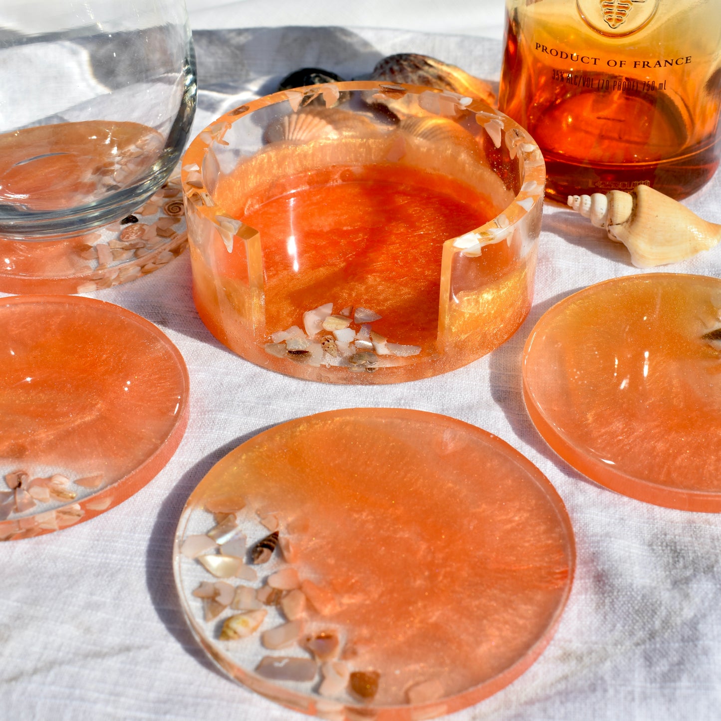 Seashell Coasters with Holder (Assorted Colors)