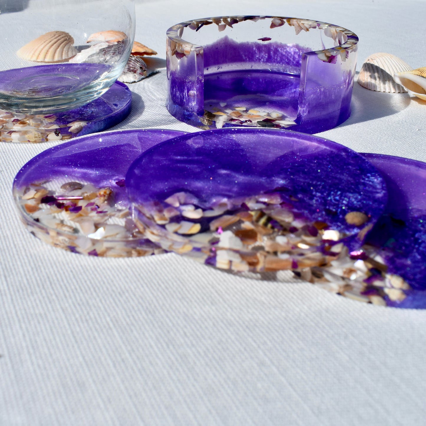 Seashell Coasters with Holder (Assorted Colors)