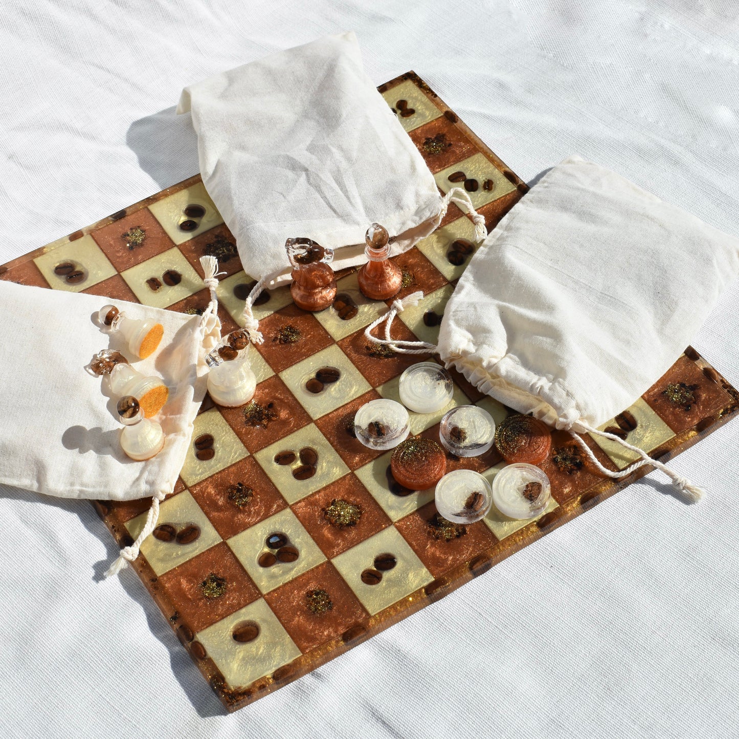 Coffee Bean Chess/Checkers Set ☕️ Coffee Lover Chess/Checkers Set