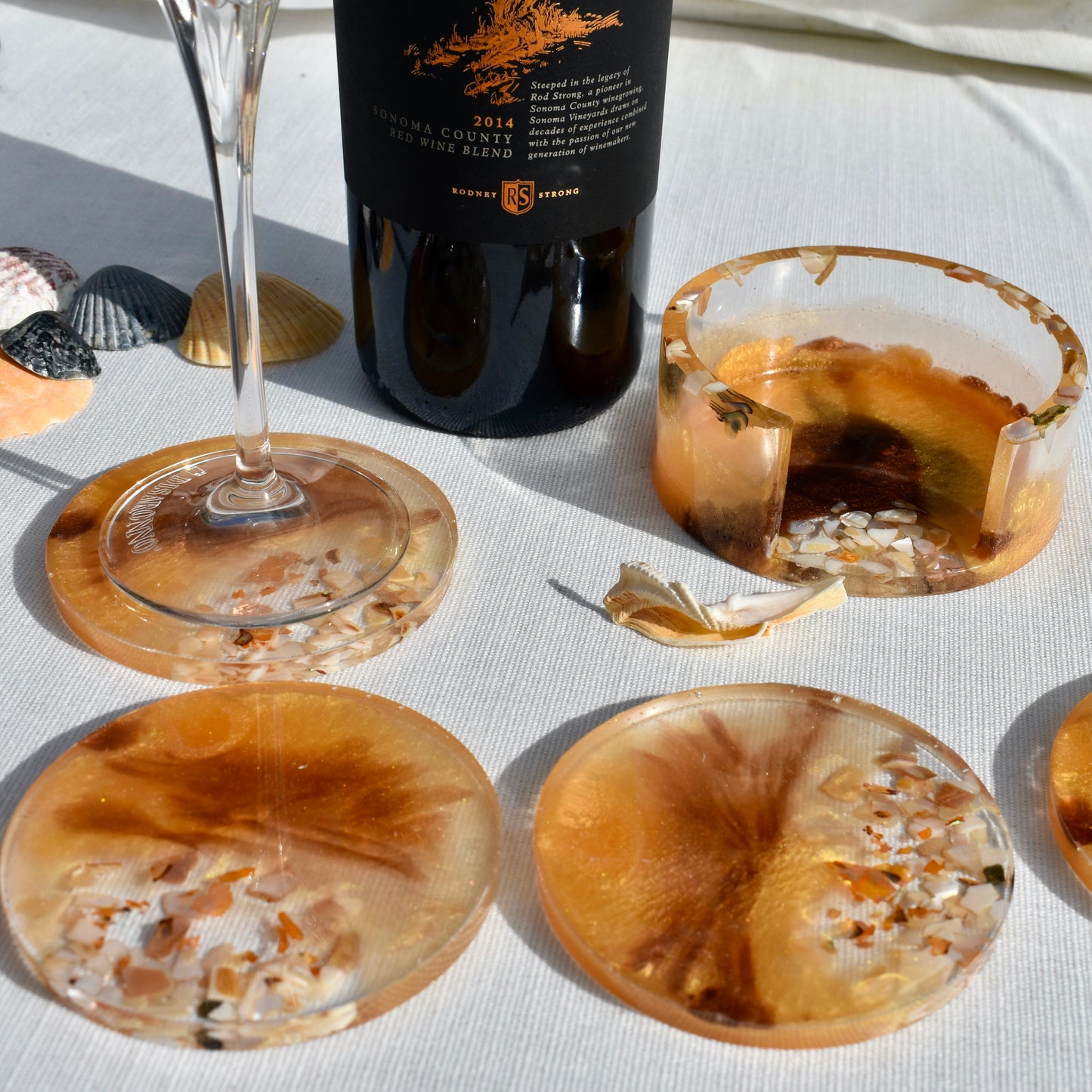 Seashell Coasters with Holder (Assorted Colors)
