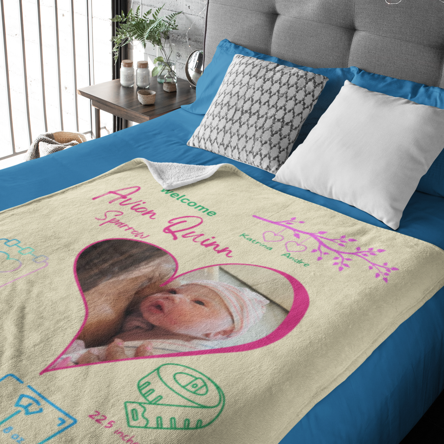 Personalized Birth Announcement Minky Blanket • Personalized Newborn Baby Minky Blanket