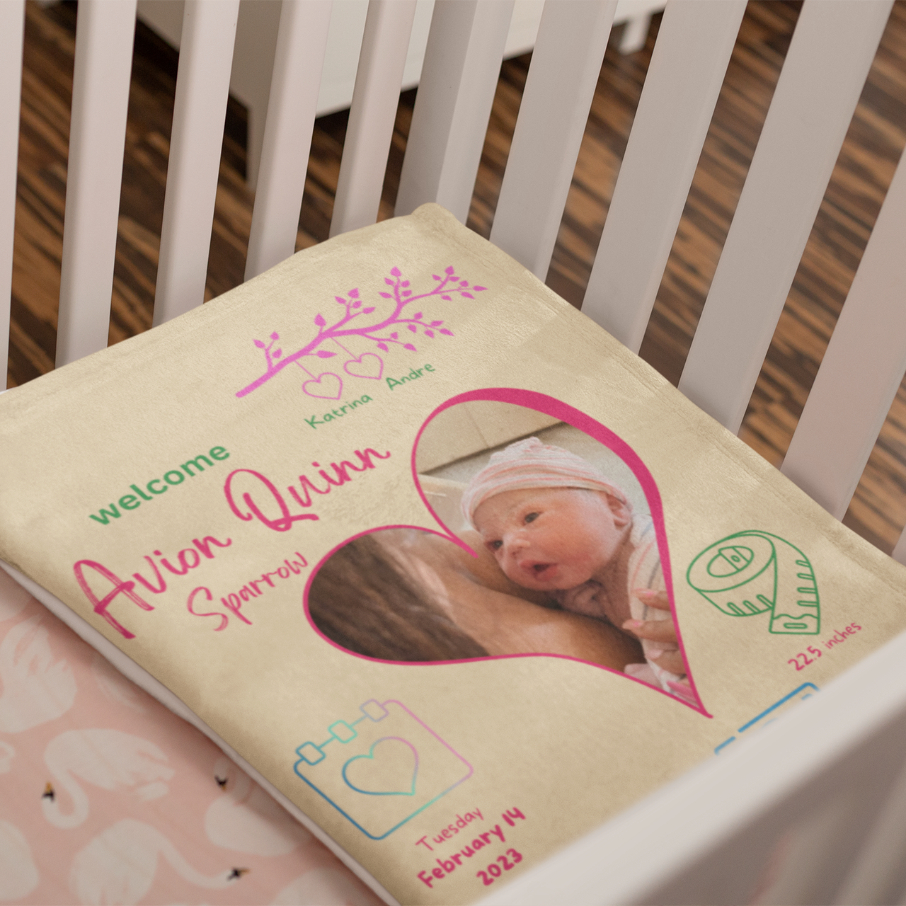Personalized Birth Announcement Minky Blanket • Personalized Newborn Baby Minky Blanket