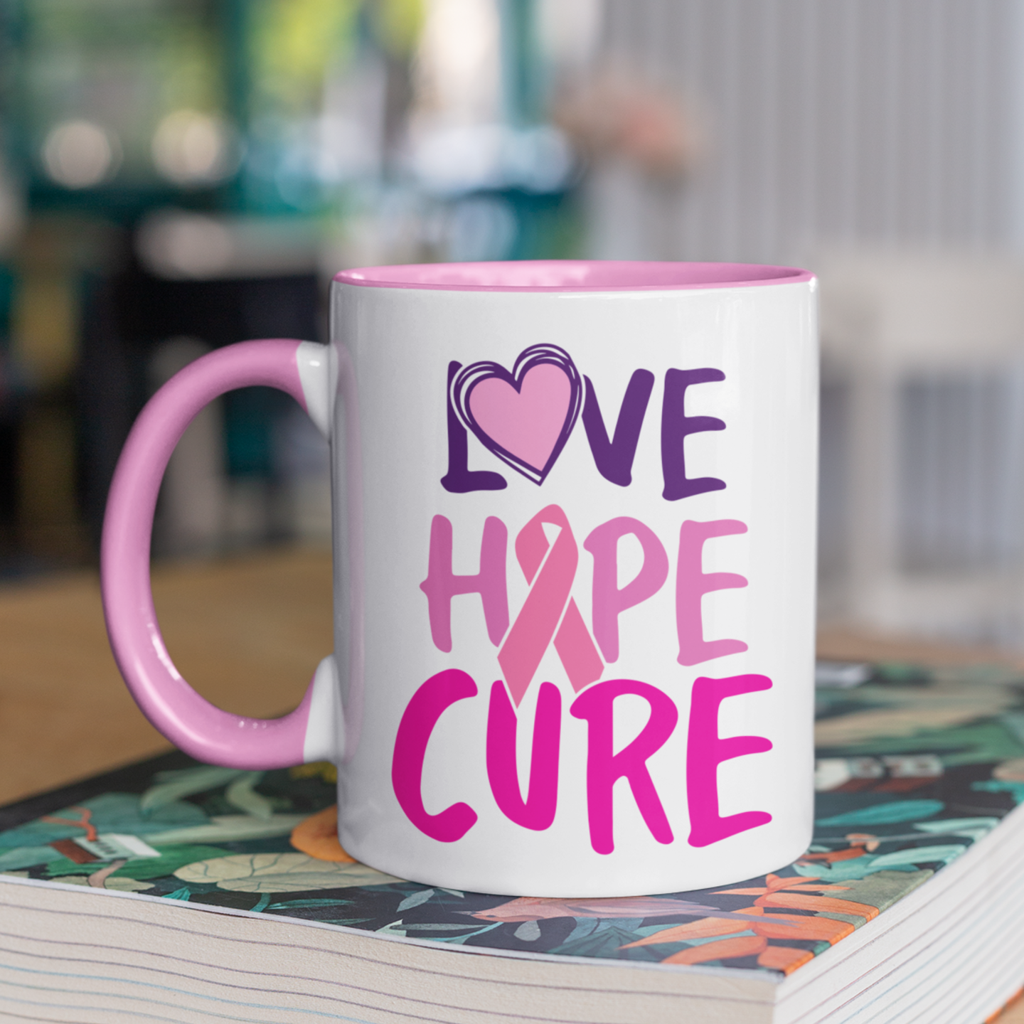 Breast Cancer “Love Hope Cure” Mug 🎀 Inspirational Breast Cancer Coffee