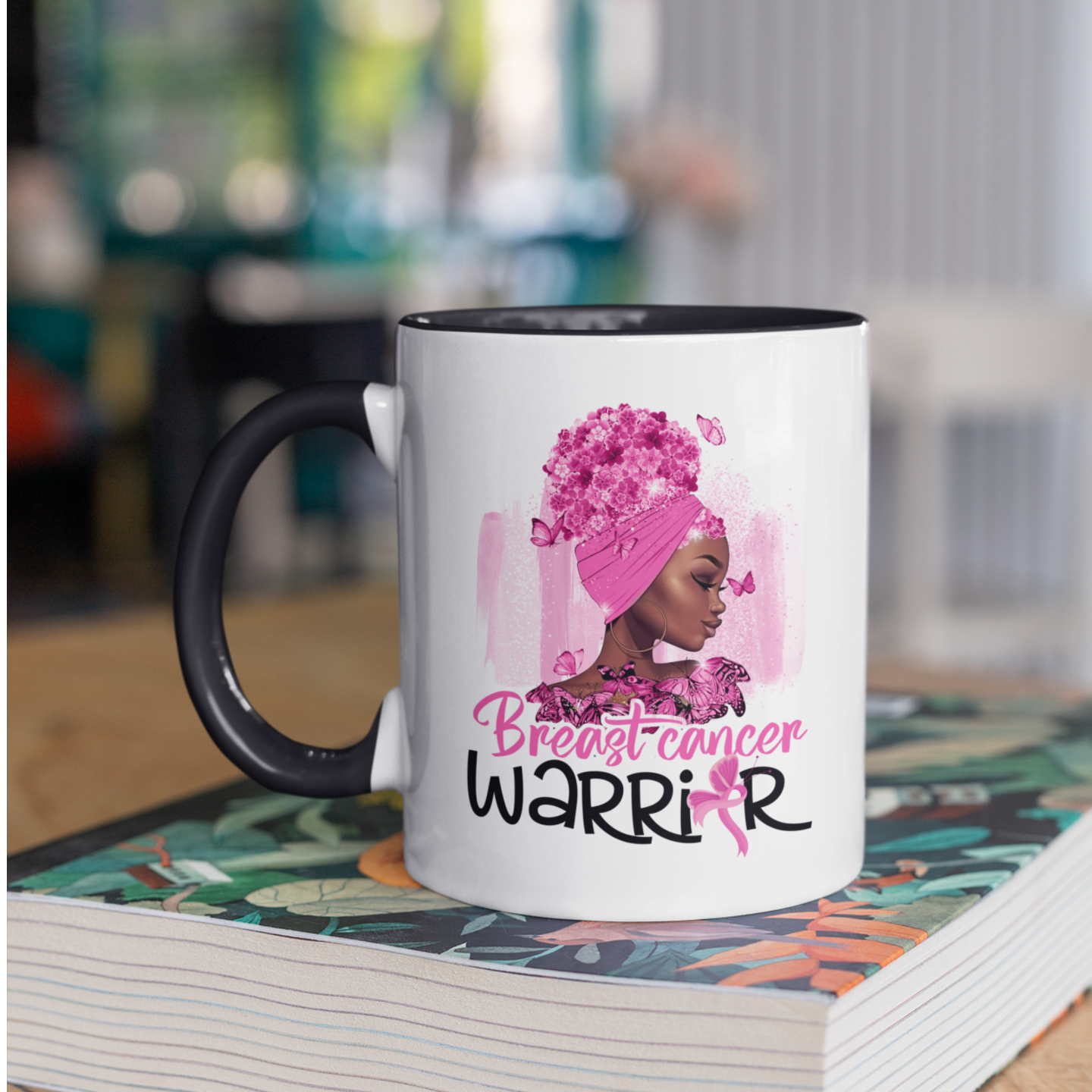 Breast Cancer Warrior Mug • Afro Breast Cancer Coffee Mug • Black Cancer Survivor