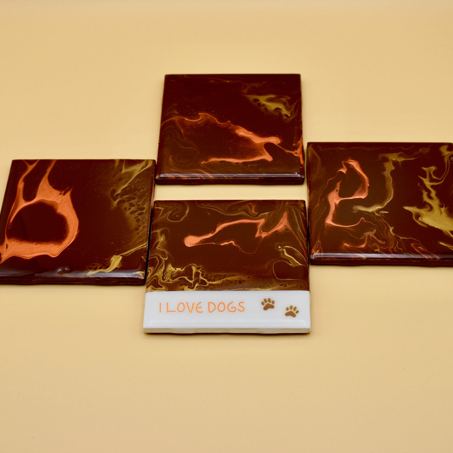 "I Love Dogs" Ceramic Drink Coaster Set