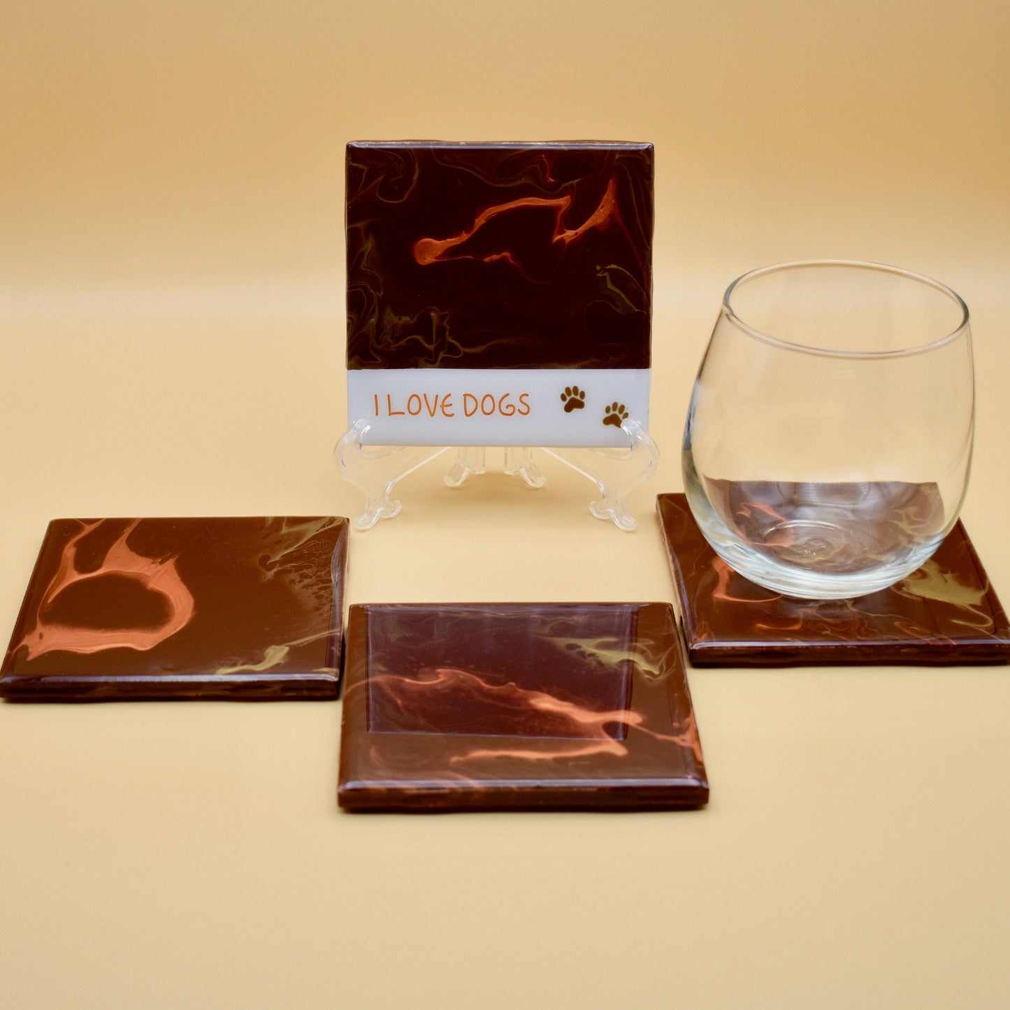 "I Love Dogs" Ceramic Drink Coaster Set
