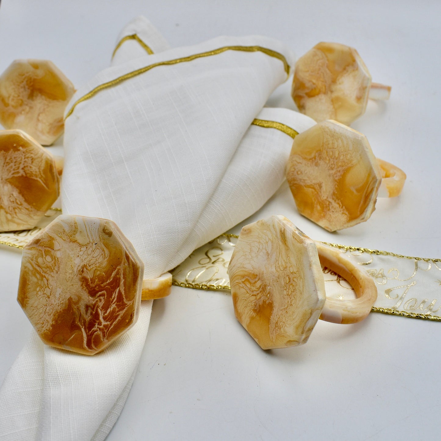 Gold & White Ceramic Napkin Rings