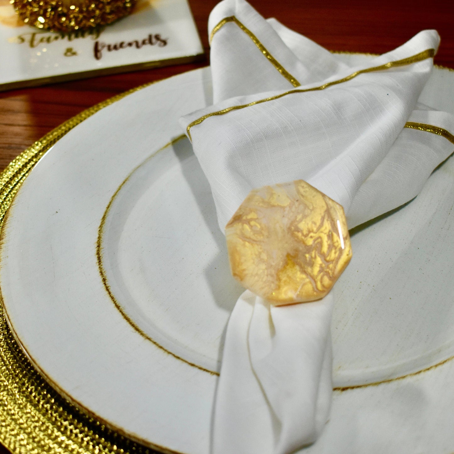 Gold & White Ceramic Napkin Rings