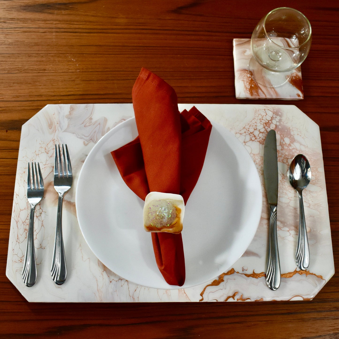 Faux Marble Rectangular Wooden Placemats (4)