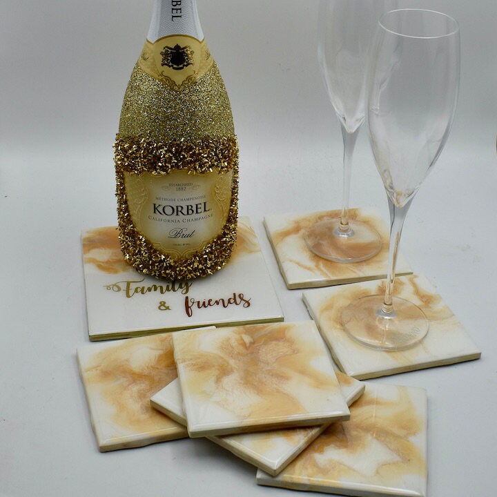 Gold & White Ceramic Coaster Set