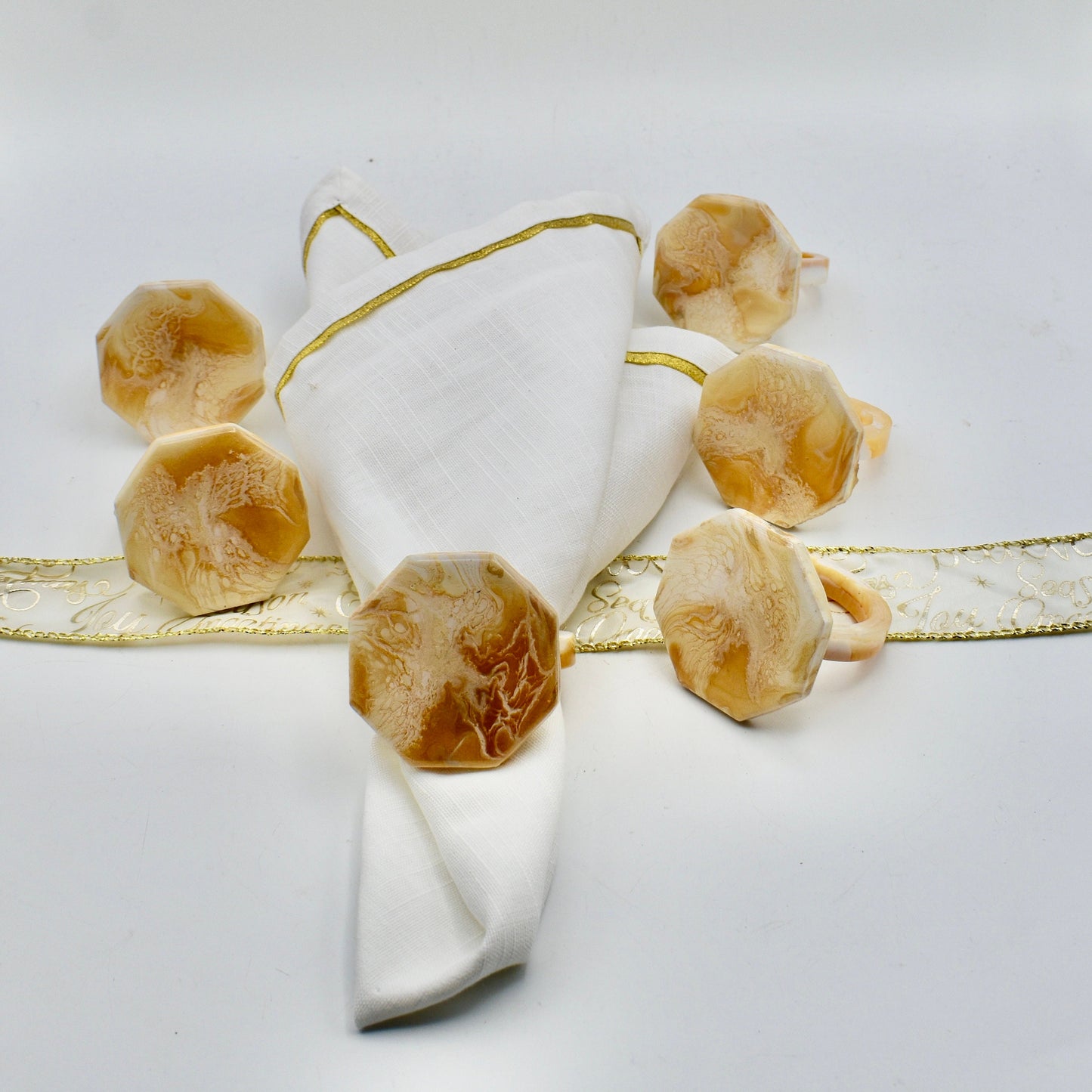 Gold & White Ceramic Napkin Rings
