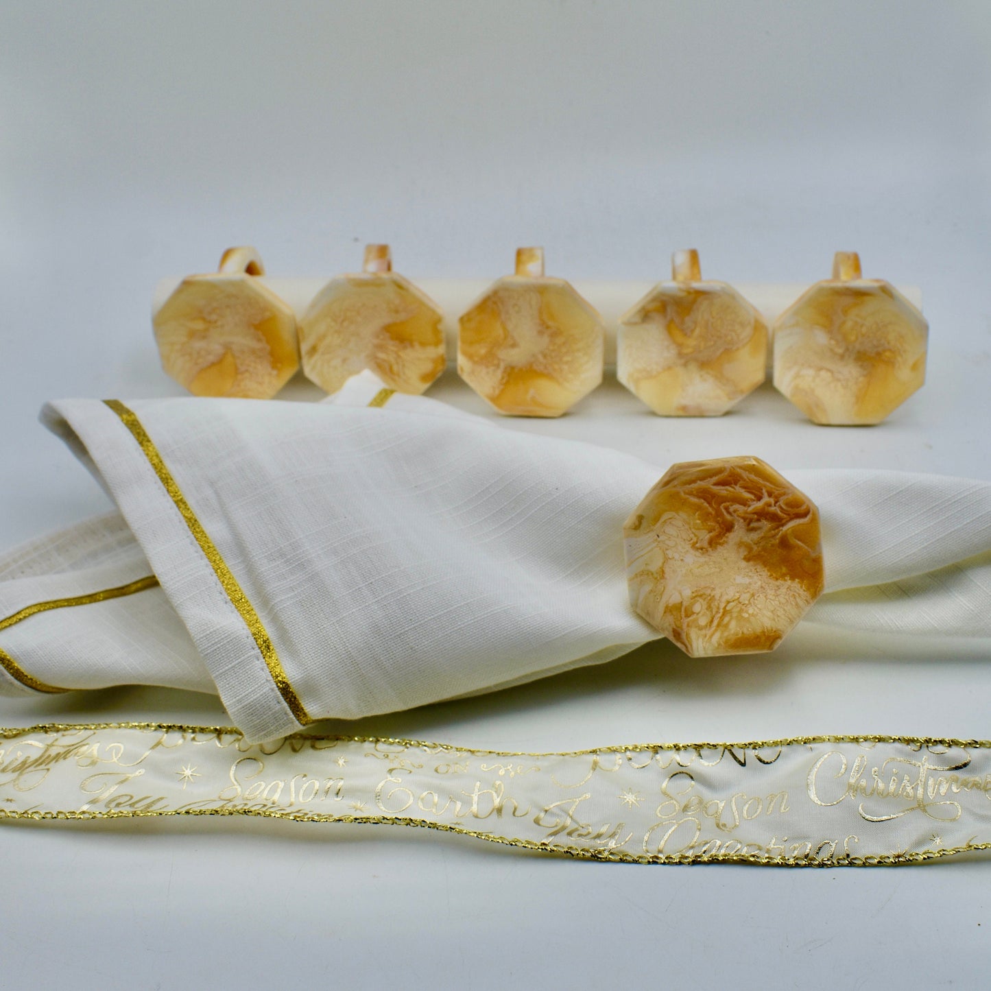 Gold & White Ceramic Napkin Rings
