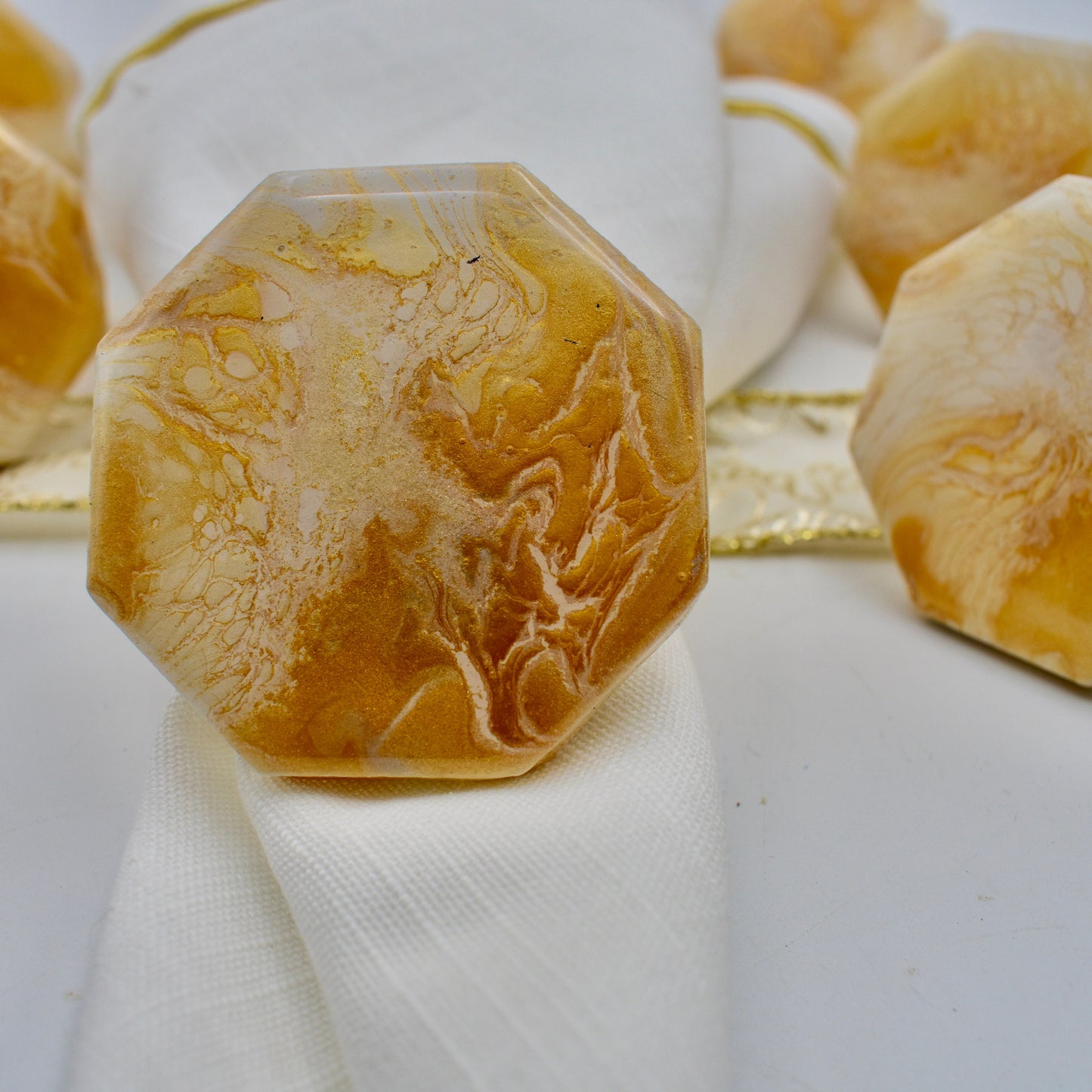 Gold & White Ceramic Napkin Rings