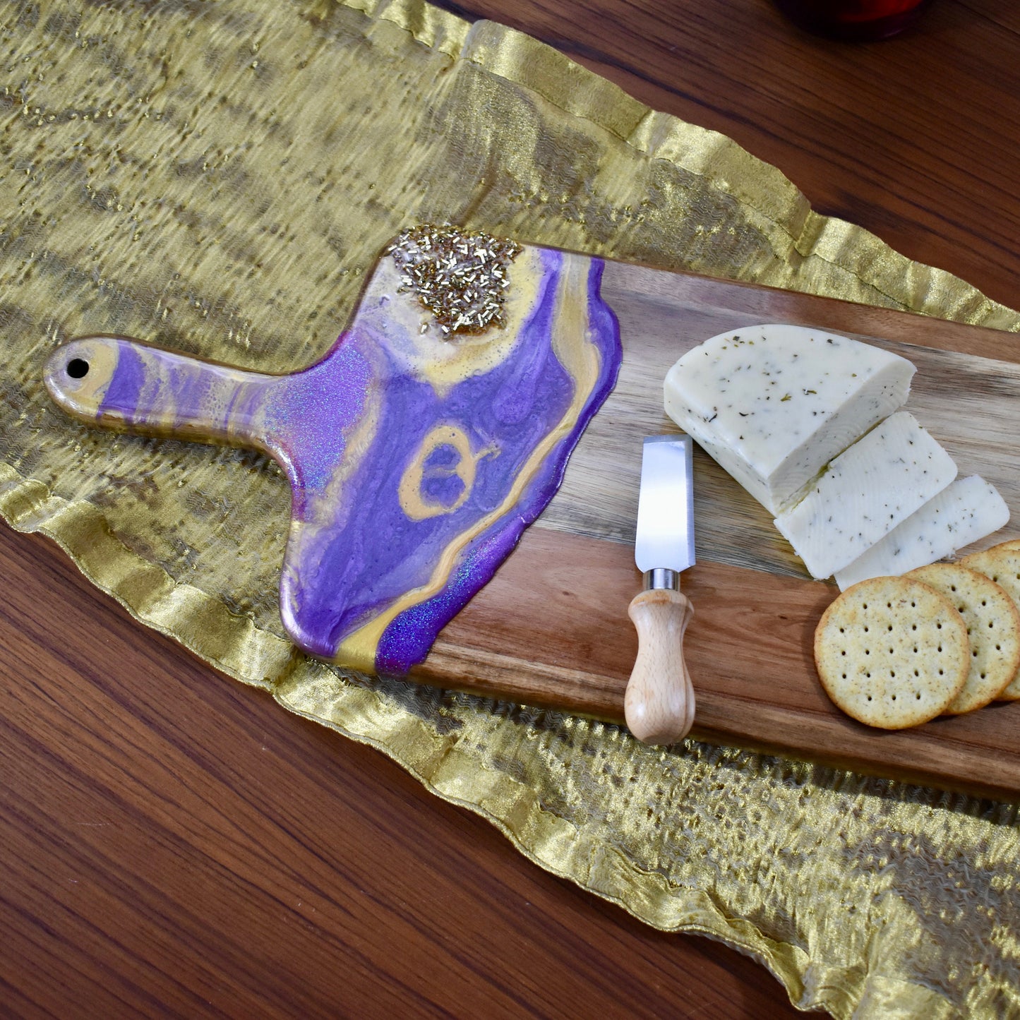 Purple & Gold Cheese Board Paddle - Fraternity Gift