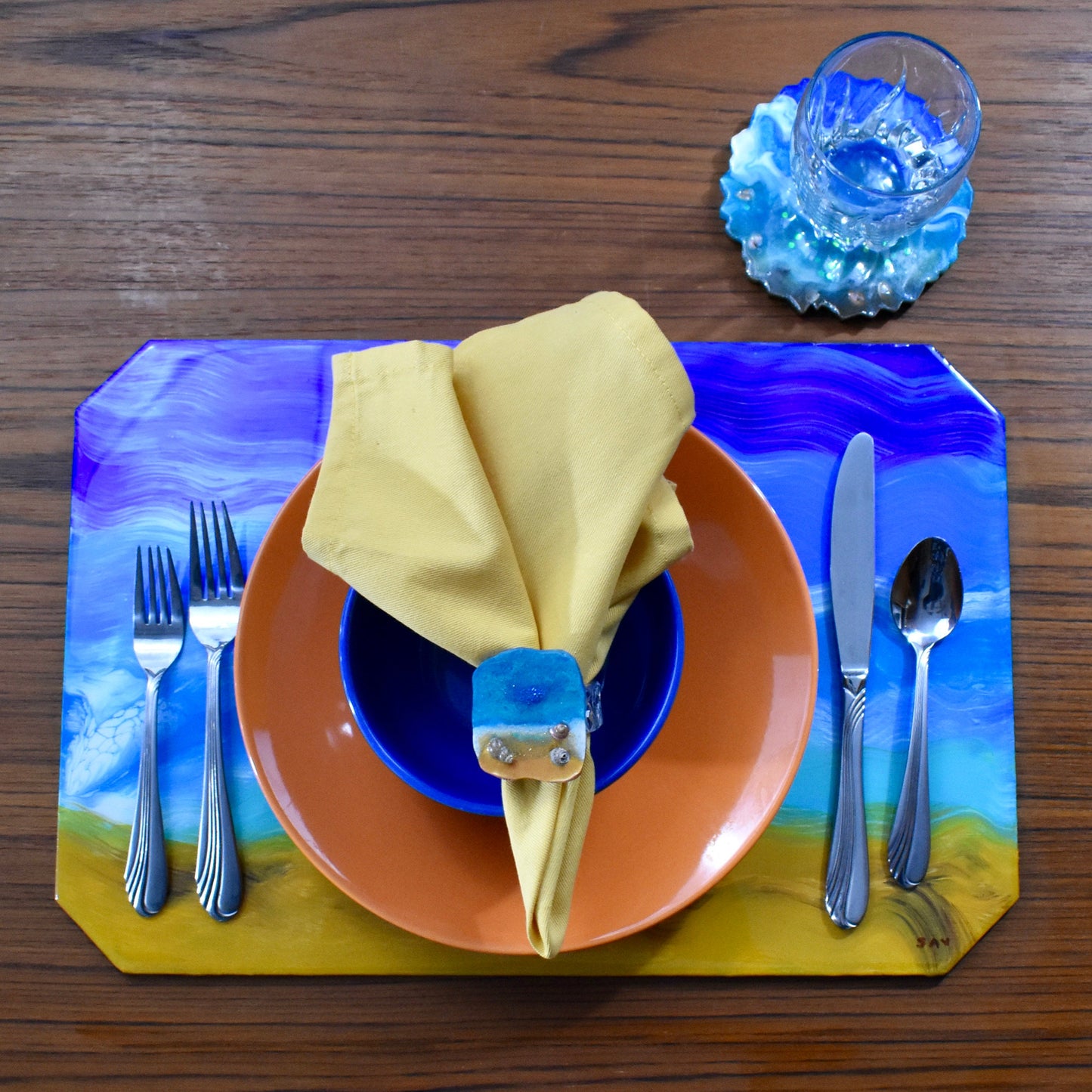 4 Beach/Ocean Themed Wooden Placemats