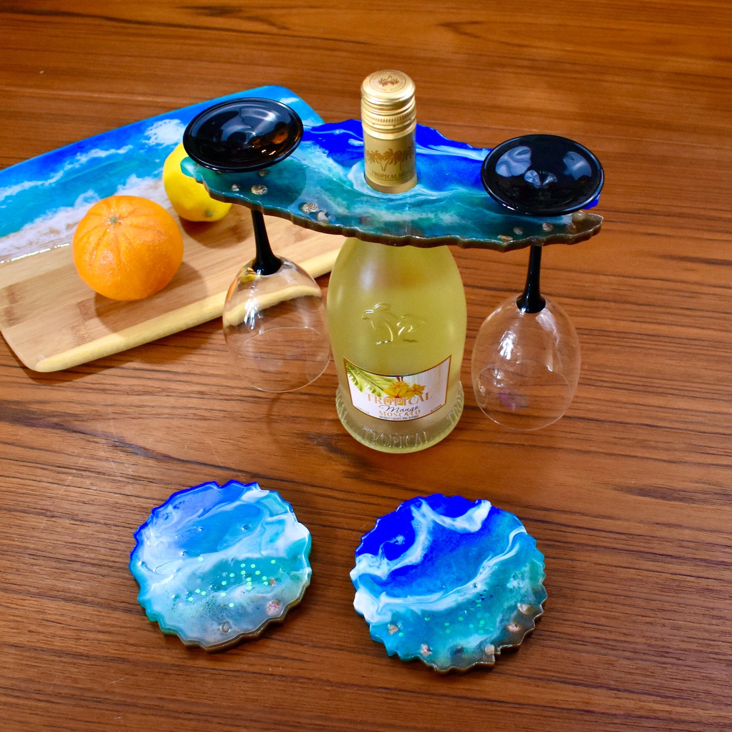 Beach Vibe Wine Butler with 2 Coasters