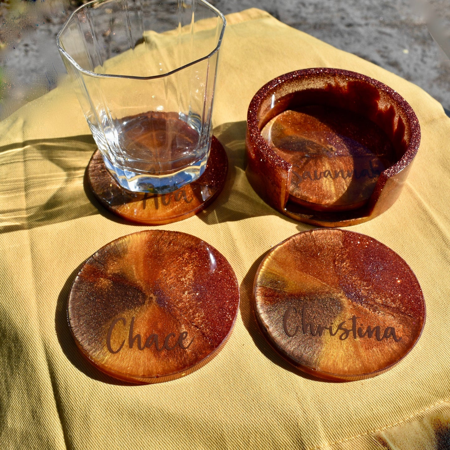 Personalized Coasters w Holder • Custom Coasters Gift