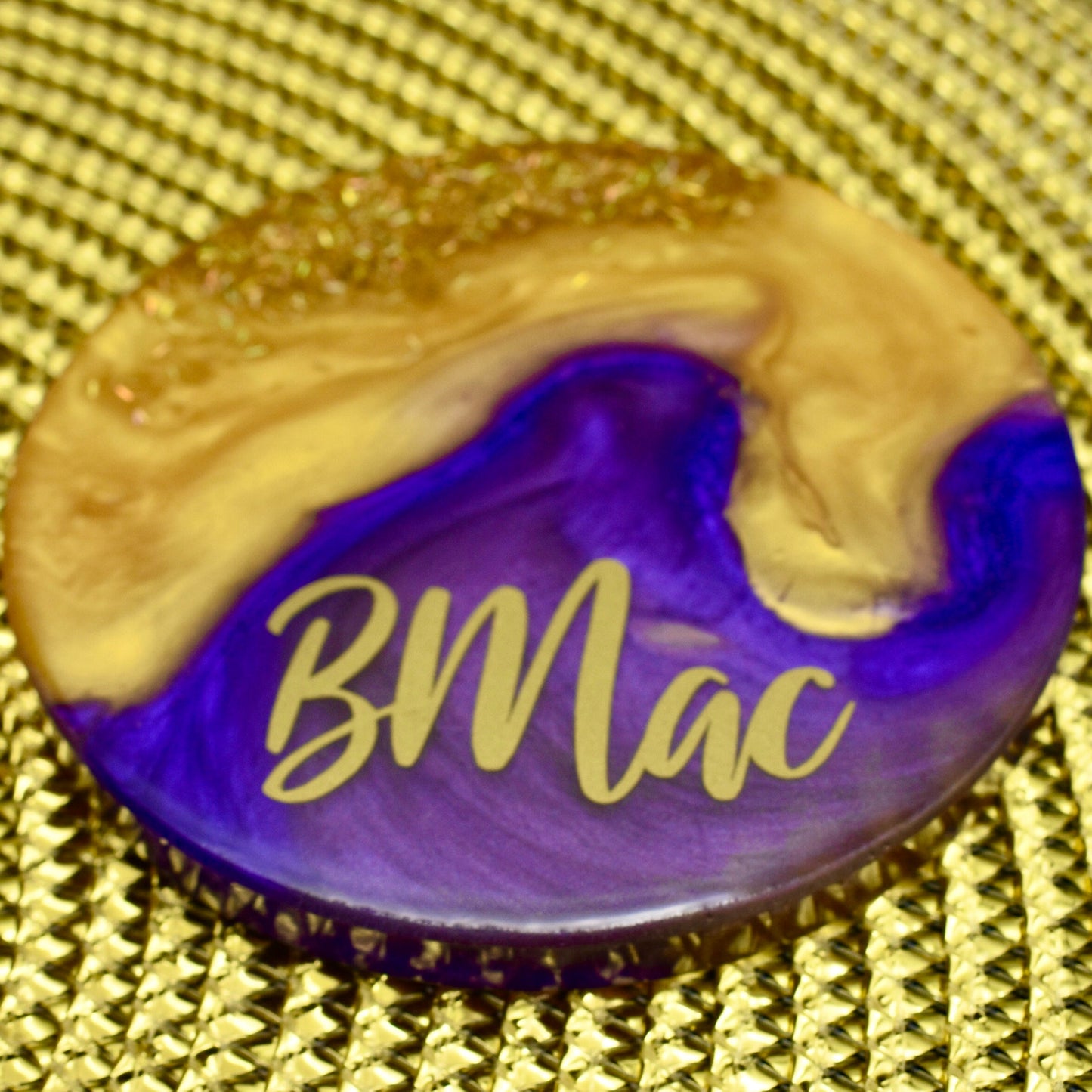 Purple & Gold Coasters with Holder - Fraternity Coaster Set
