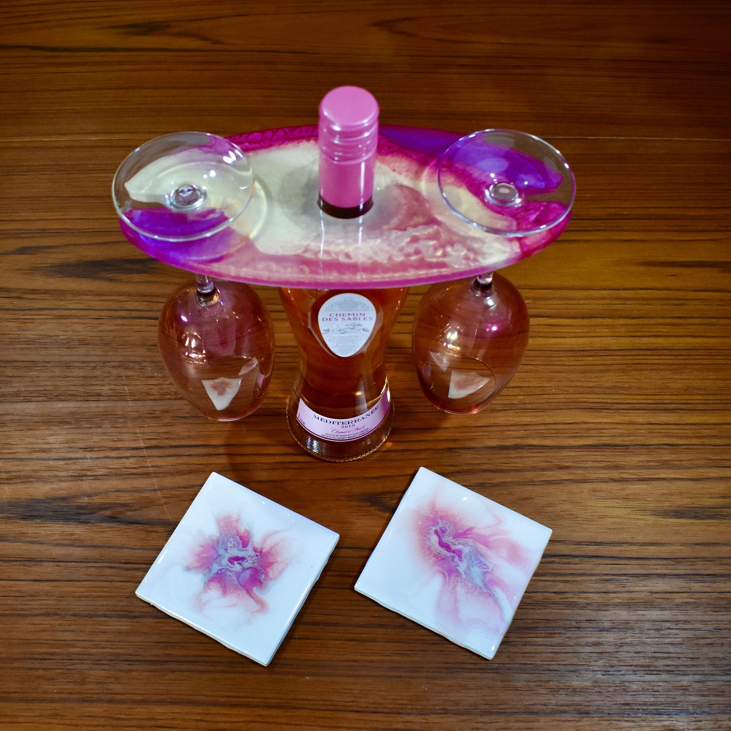 Pink & White/Purple & White Wine Butler-Bottle Caddy