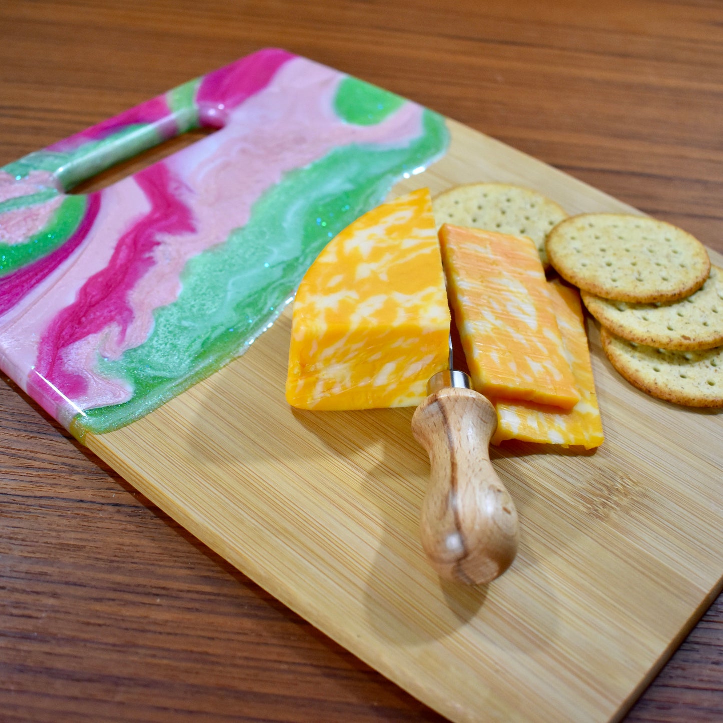 Pink & Green Bamboo Charcuterie Board