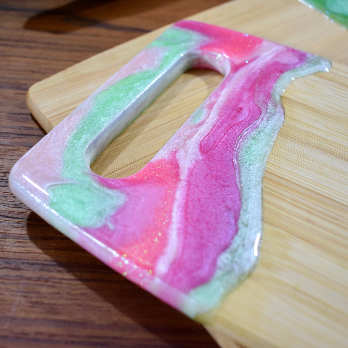 Pink & Green Bamboo Charcuterie Board