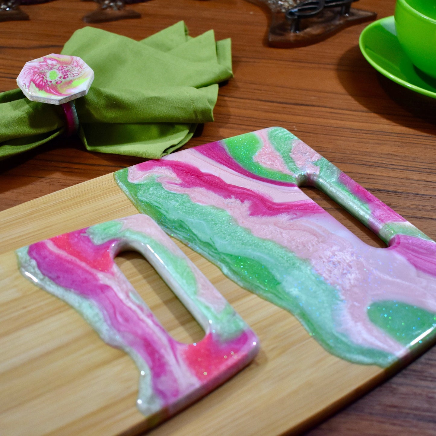 Pink & Green Bamboo Charcuterie Board