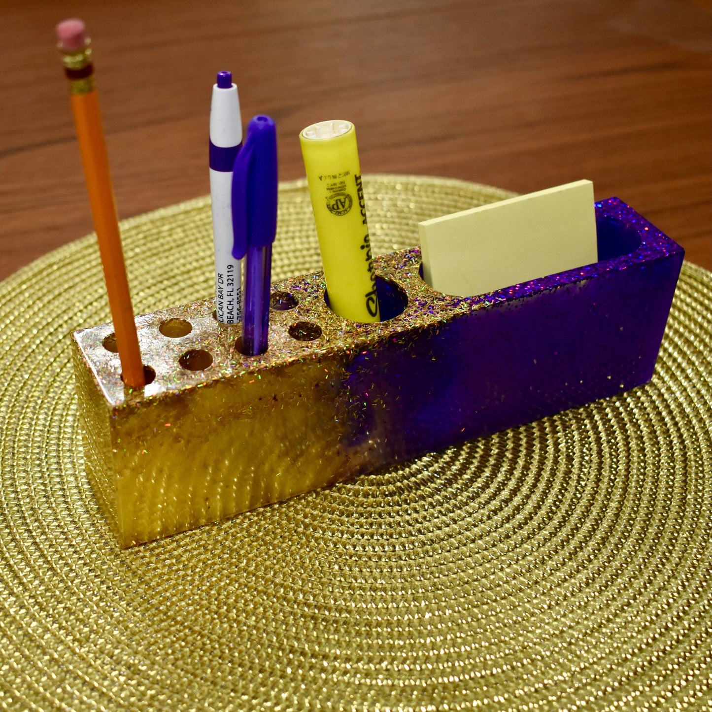 Purple Gold Pen Pencil Holder & Desk Organizer β Fraternity Office Gift