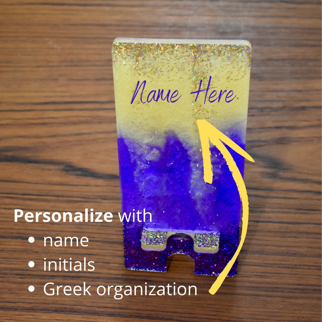 Purple Gold Cell Phone Stand – Cell Phone Stand – Custom Phone Stand – Fraternity Office Gift - Omega Psi Phi Phone Stand – Phone Dock