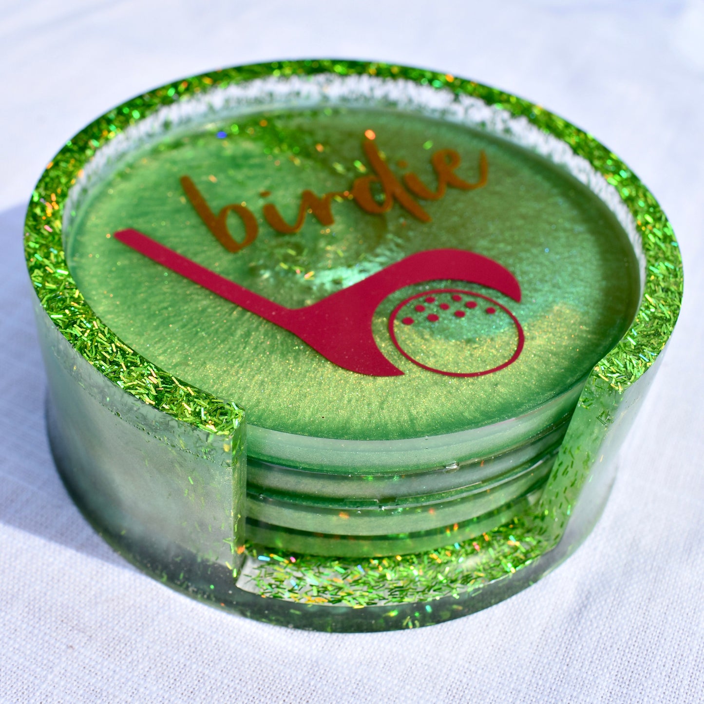 Sports Fan Coasters with Holder • Golf Lover Coasters with Holder