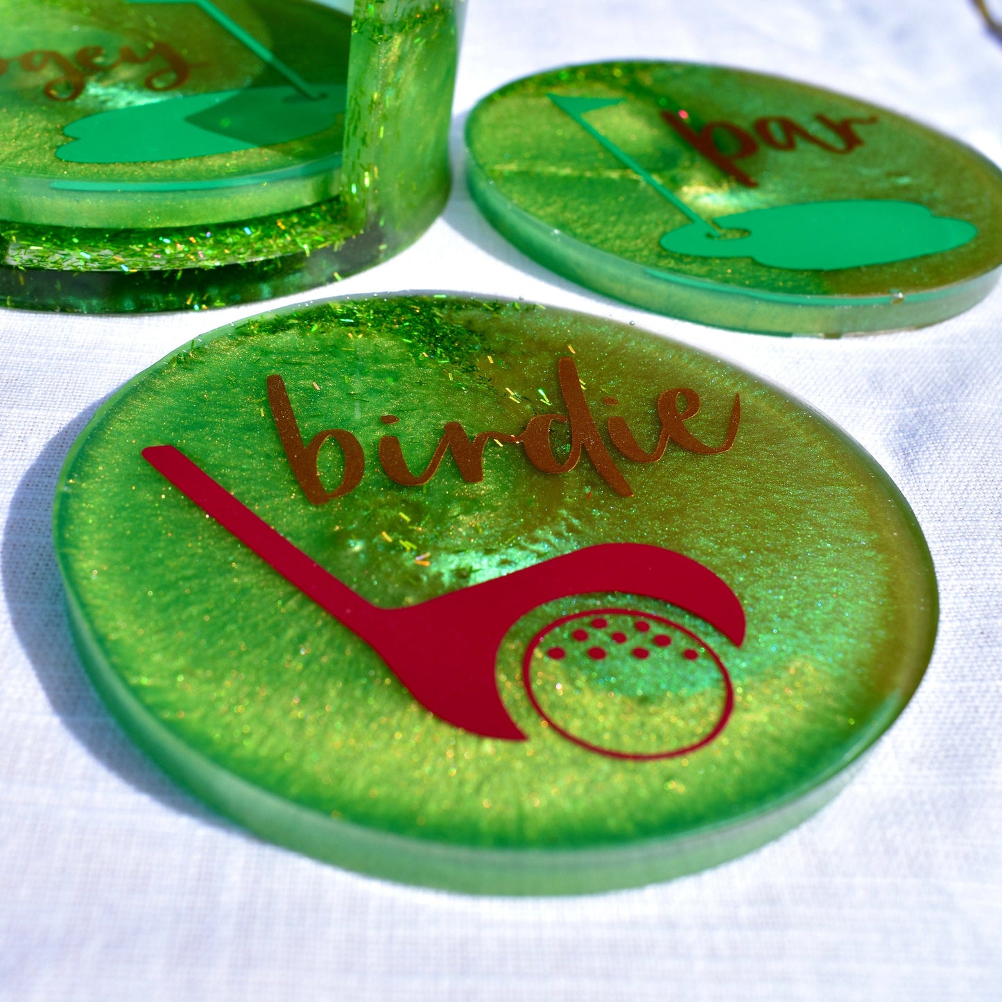 Sports Fan Coasters with Holder • Golf Lover Coasters with Holder