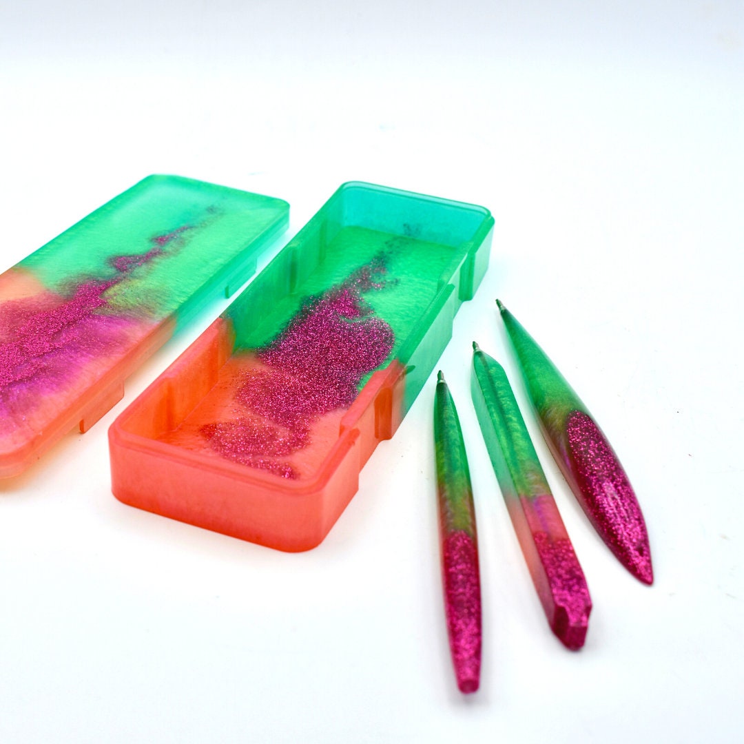 Personalized Pink & Green Ink Pen Set w Case