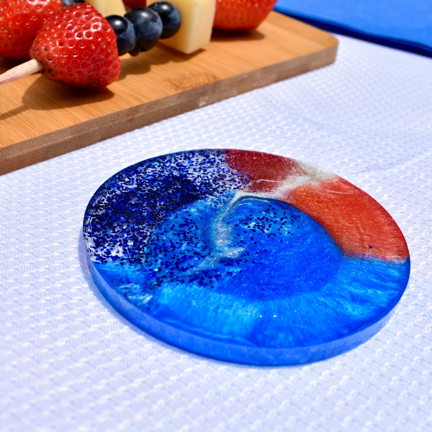 Patriotic Cheese Board - Red White Blue Charcuterie Board - Flag Decor Tray – USA Pride Cheeseboard - Bamboo Tray - July 4th Party Tray