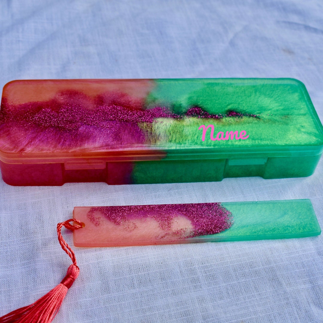 Personalized Pink & Green Ink Pen Set w Case